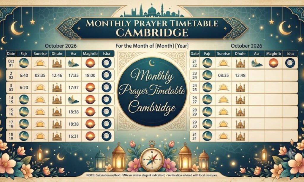 Monthly Prayer Timetable Cambridge